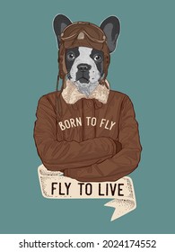 A french bulldog pilot in a vintage style, vector illustration