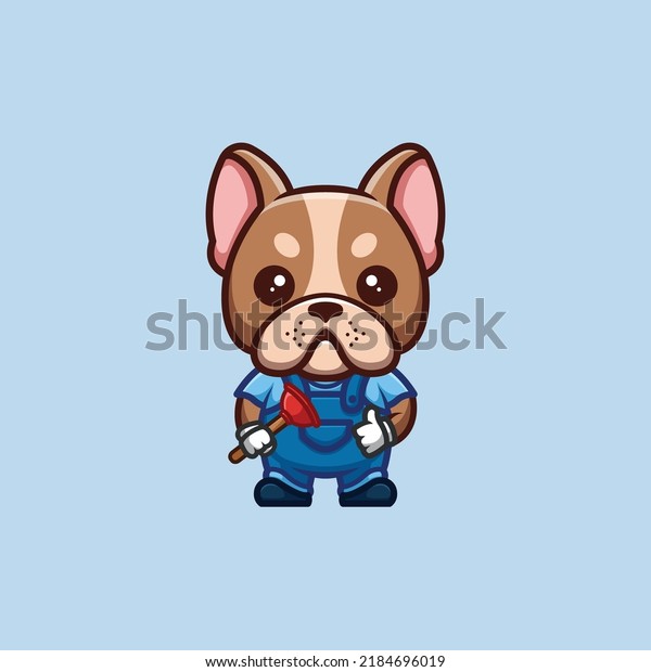 French Bulldog Plumber Cute Creative Kawaii Cartoon\
Mascot Logo
