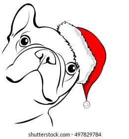 French bulldog Portrait in a Santa's hat . Vector illustration.