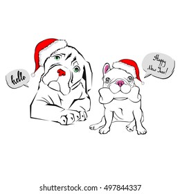 French bulldog Portrait in a Santa's hat . Vector illustration.