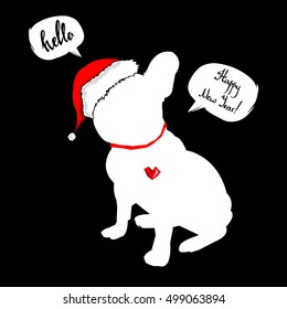French bulldog Portrait in a Santa's hat . Vector illustration.
