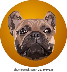 French bulldog. Portrait. Vector image of a dog's head on an orange background