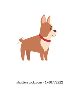 French bulldog in profile. Funny little dog. Flat style, cartoon character of brown color, isolated. Vector illustration of a puppy.