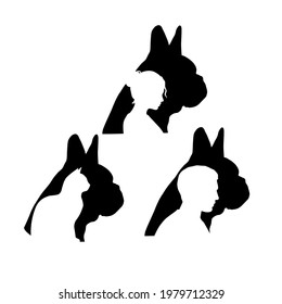 French bulldog profile with silhouette of woman man and cat in graphic style. Creative illustrations
Clipart file for cutting vinyl decal and printing  svg