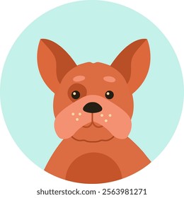 French bulldog puppy portrait looking at the viewer, in a light blue circle, ideal for social media profile pictures, stickers, and animal themes