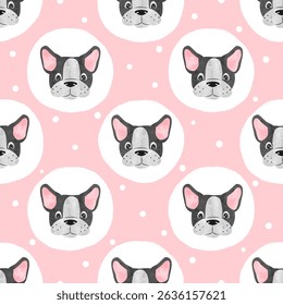 French bulldog puppy seamless pattern. Vector cute dog illustration