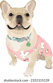 French bulldog puppy super cute smilling in pink cartoon dress vector