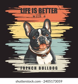 French Bulldog Retro Tshirt Design Illustration stock Vector