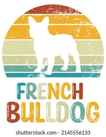French Bulldog Retro Vintage Sunset T-shirt Design template, French Bulldog on Board, Car Window Sticker, POD, cover, Isolated white background, White Dog Silhouette Gift for French Bulldog Lover