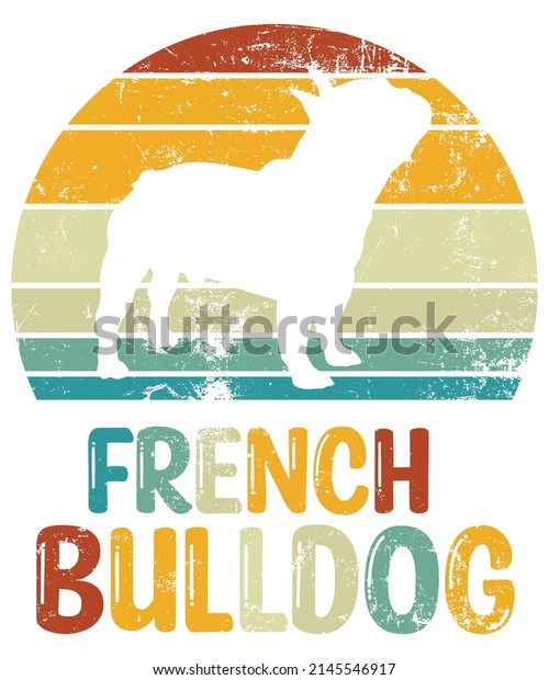 French Bulldog Retro Vintage Sunset T-shirt Design\
template, French Bulldog on Board, Car Window Sticker, POD, cover,\
Isolated white background, White Dog Silhouette Gift for French\
Bulldog Lover