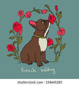 French bulldog with roses 