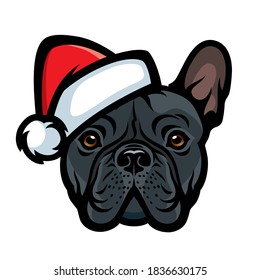 French bulldog with santa claus hat isolated vector illustration