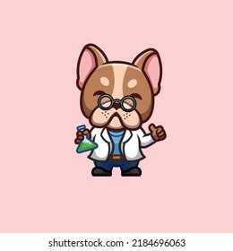 Französisch Bulldog Scientist Cute Creative Kawaii Cartoon Mascot Logo