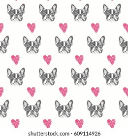 French Bulldog Seamless Pattern.