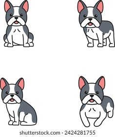 French bulldog. Set of vector icons in a flat style.