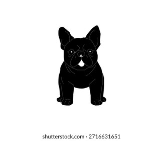 Vista frontal y posterior de la silueta del bulldog francés. Ilustración de forma de perro mínima. Lindo Vector Animal Cachorro. Gráfico de mascotas simple aislado.

