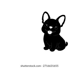 Vista frontal y posterior de la silueta del bulldog francés. Ilustración de forma de perro mínima. Lindo Vector Animal Cachorro. Gráfico de mascotas simple aislado.
