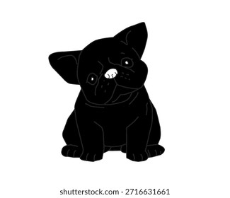 Vista frontal y posterior de la silueta del bulldog francés. Ilustración de forma de perro mínima. Lindo Vector Animal Cachorro. Gráfico de mascotas simple aislado.
