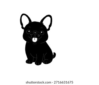 Vista frontal y posterior de la silueta del bulldog francés. Ilustración de forma de perro mínima. Lindo Vector Animal Cachorro. Gráfico de mascotas simple aislado.
