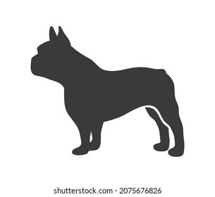 French bulldog silhouette. Pointer doggy clipart contour, vector icon isolated on white background