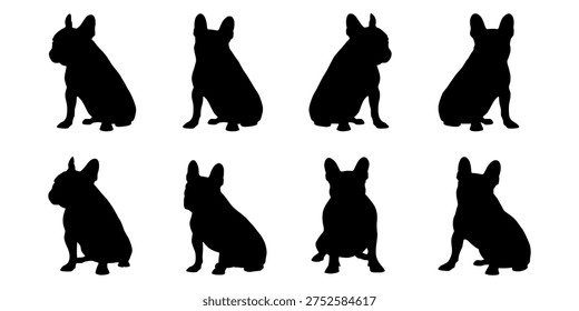 French bulldog silhouette vector set. Frenchie dog silhouette illustration. French bulldog isolated vector on white background. Clipart bundle.