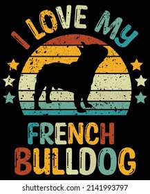 Französisches Bulldog-Silhouette-Vintage und Retro-T-Shirt-Design