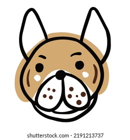 French Bulldog simple line art head. Cute dog muzzle in doodle cartoon style. Isolated vector illustration on white background. Veterinary pet shop symbol package print