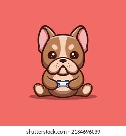 French Bulldog Sitting Gaming Cute Creative Kawaii Cartoon Mascot Logo