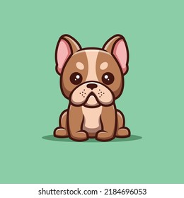 Französischer Bulldog Sitting Happy Cute Creative Kawaii Cartoon Mascot Logo