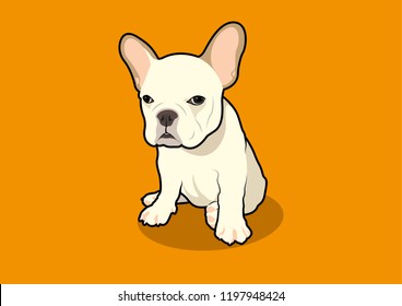 The French bulldog is sitting on the floor. He seems in a bad mood or bored. Charming vector depiction of a French Bulldog seated on the floor.
