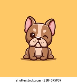 French Bulldog Sitting Winking Cute Creative Kawaii Cartoon Mascot Logo
