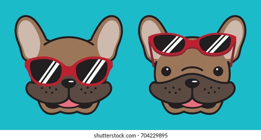 french bulldog smile sunglasses dog head doodle cartoon vector illustration