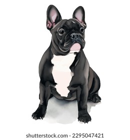 french bulldog with style hand drawn watercolor digital painting illustration