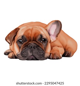 french bulldog with style hand drawn watercolor digital painting illustration