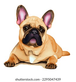 french bulldog with style hand drawn watercolor digital painting illustration