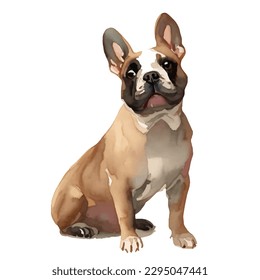 french bulldog with style hand drawn watercolor digital painting illustration