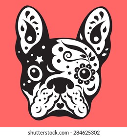 french bulldog sugar skull, frenchie cute dog day of the dead, vector illustration design