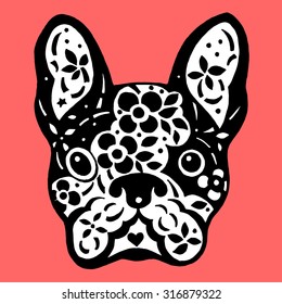 french bulldog sugar skull, frenchie cute dog day of the dead, vector illustration design