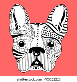 French Bulldog Sugar Skull, Frenchie Cute Dog Day Of The Dead, Vector Illustration Design Hand Drawn