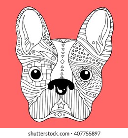 French Bulldog Sugar Skull, Frenchie Cute Dog Day Of The Dead, Vector Illustration Design Hand Drawn