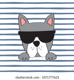 french bulldog with sunglasses vector illustration, T-shirt graphics design for kids