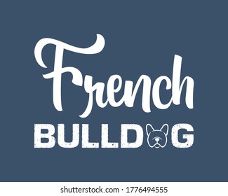 French bulldog text on blue background.