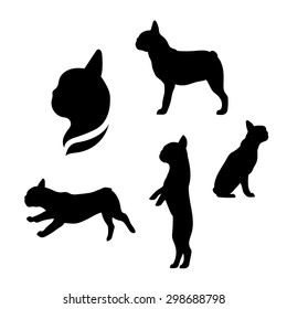 French bulldog vector icons and silhouettes. Set of illustrations in different poses.