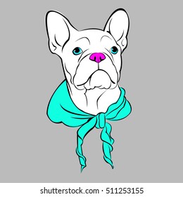 French Bulldog. Vector illustration for a card or poster. Print on clothes. Cute puppy. Pedigree dog.