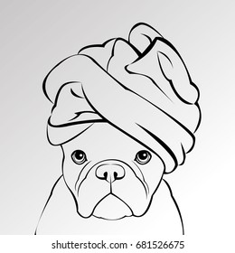 French Bulldog. Vector illustration for a card or poster. Print on clothes. Cute puppy. Pedigree dog.