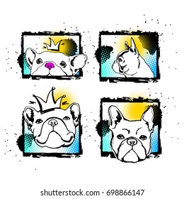 French Bulldog. Vector illustration for a card or poster. Print on clothes. Cute puppy. Pedigree dog.