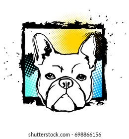 French Bulldog. Vector illustration for a card or poster. Print on clothes. Cute puppy. Pedigree dog.