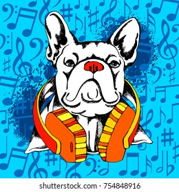 French Bulldog. Vector illustration for a card or poster. Print on clothes. Cute puppy. Pedigree dog.