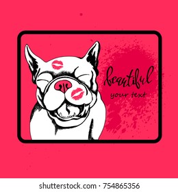 French Bulldog. Vector illustration for a card or poster. Print on clothes. Cute puppy. Pedigree dog.