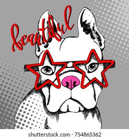 French Bulldog. Vector illustration for a card or poster. Print on clothes. Cute puppy. Pedigree dog.